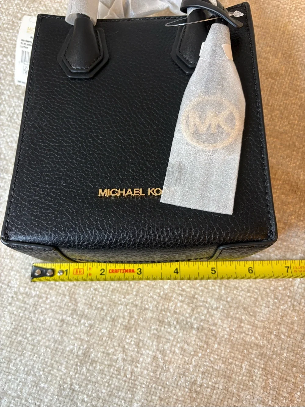 NWT Michael Kors Black Pebble Leather Mercer Extra Small Tote with Gold Logo